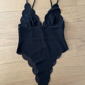 Black Scalloped Bodysuit